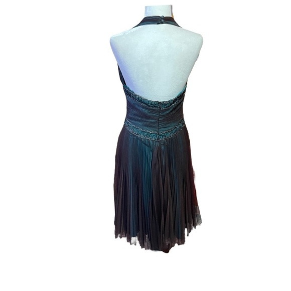 Badgley Mischka Halter Beaded Embroidery Pleated Tulle Silk Formal Dress-Size 10 - Picture 5 of 16